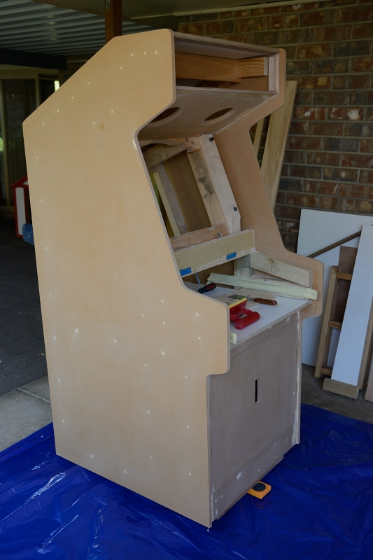 picture of cabinet patched up and sanded back