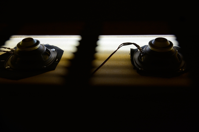 picture of the installed speakers viewed through the grill