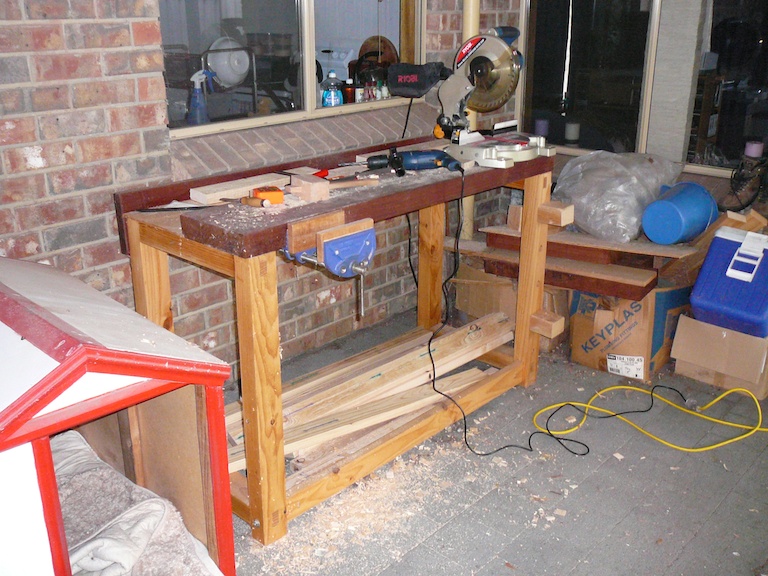 work bench after cutting out the various pieces